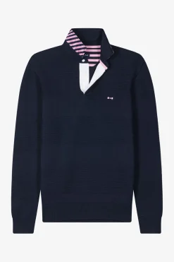Regular navy blue cotton polo neck jumper