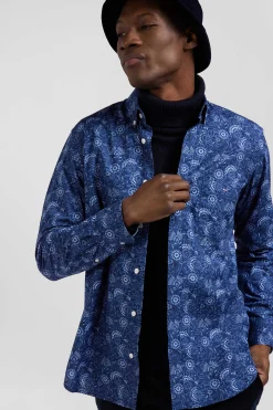Regular navy blue cotton shirt with graphic print