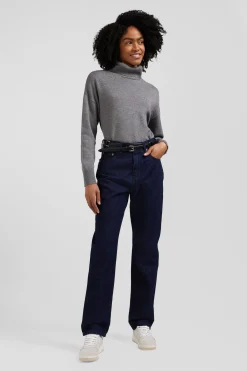 Regular navy blue cotton 5-pocket jeans