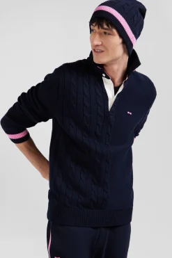Regular navy blue cotton jumper with rugby shirt collar