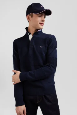 Regular navy blue cotton polo neck jumper