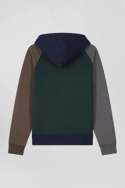 Regular navy blue cotton blend sweatshirt with padded front