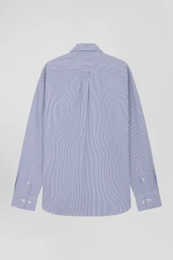 Regular navy blue cotton poplin shirt with baton stripes