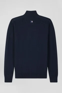 Regular navy blue cotton zipped cardigan with XV de France rubber badge and tricolour details