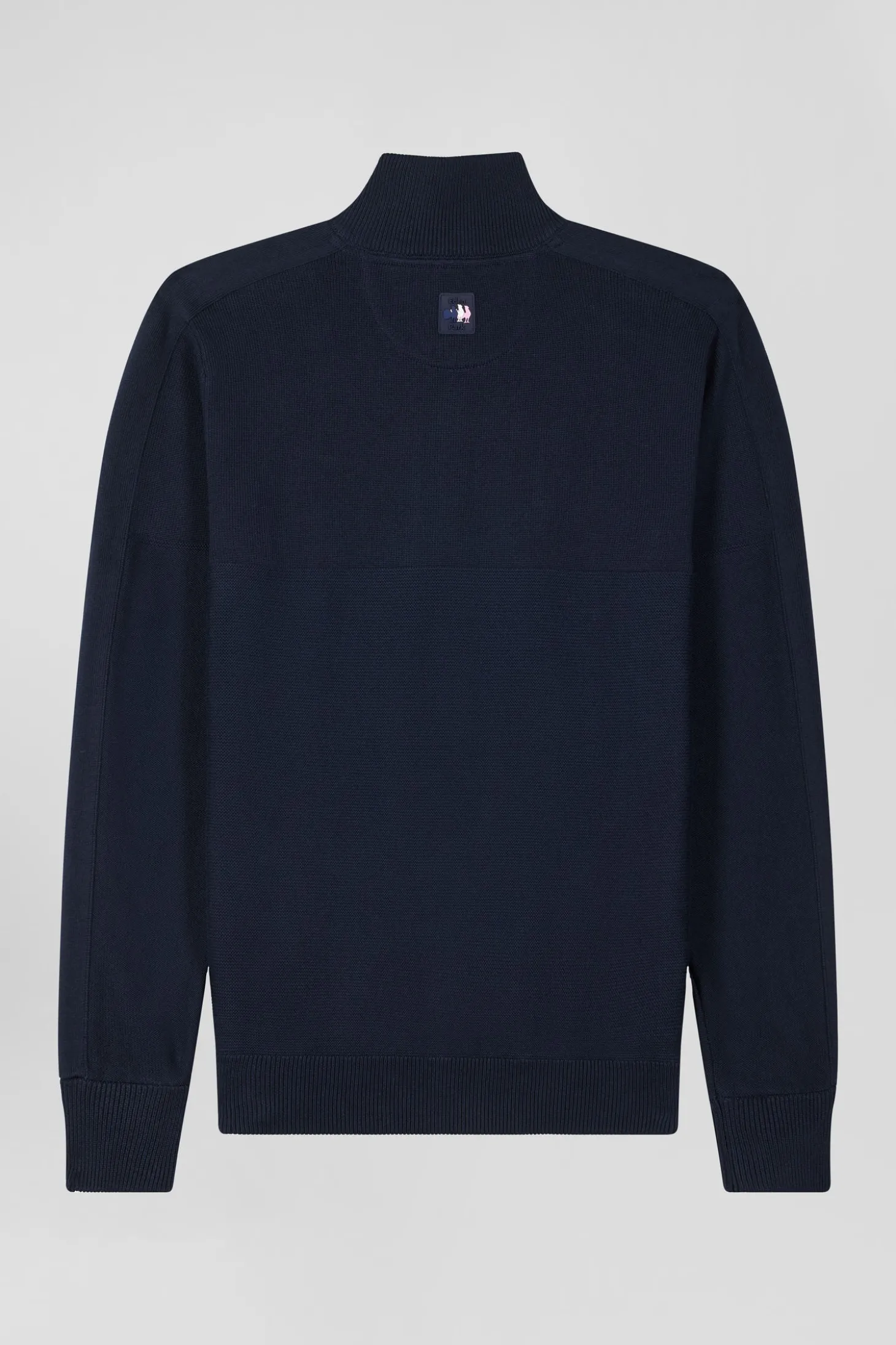 Regular navy blue cotton zipped cardigan with XV de France rubber badge and tricolour details