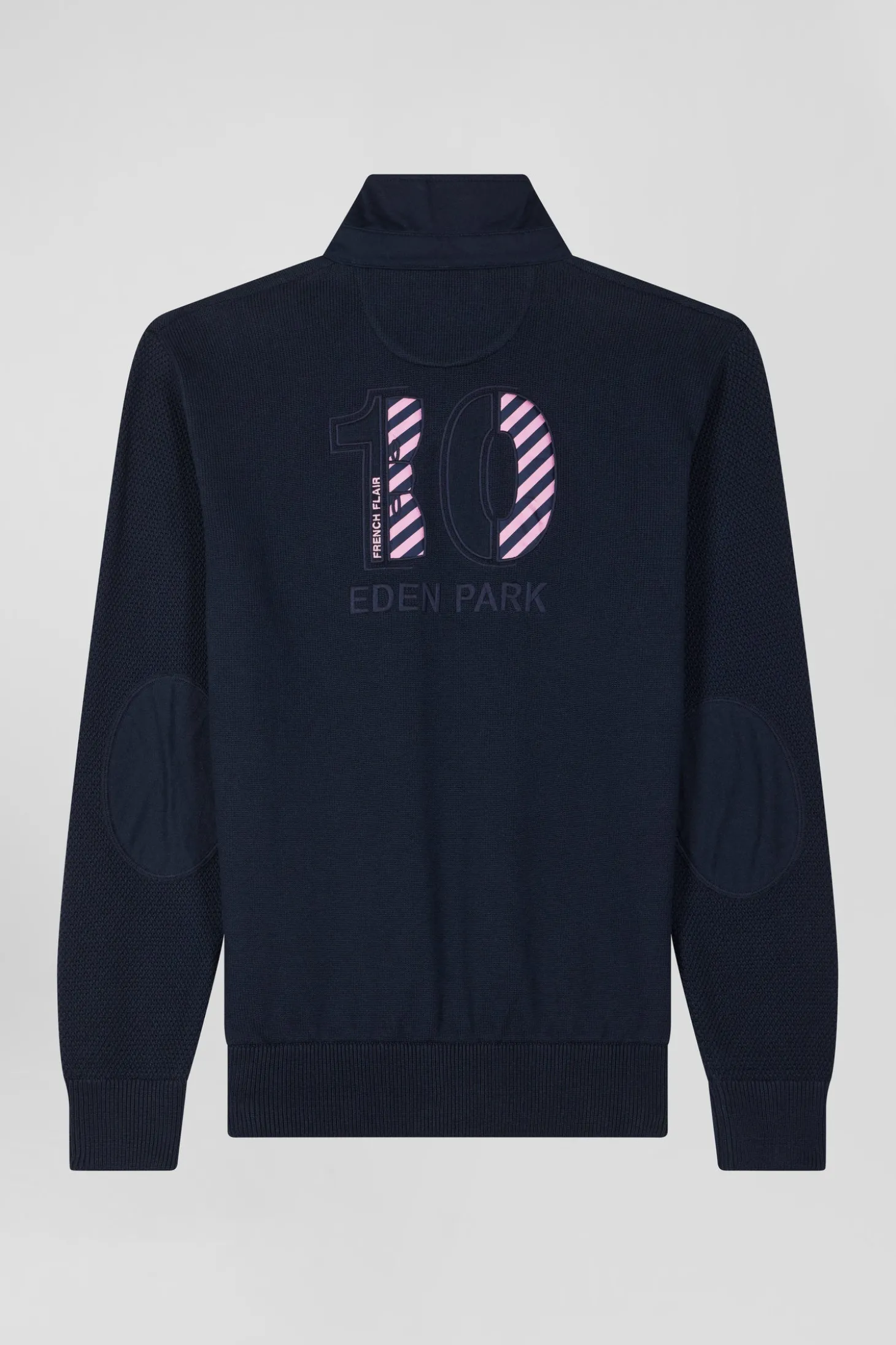 Regular navy blue cotton jumper with N°10 embroidery and rugby shirt collar