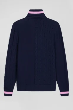 Regular navy blue cotton jumper with rugby shirt collar