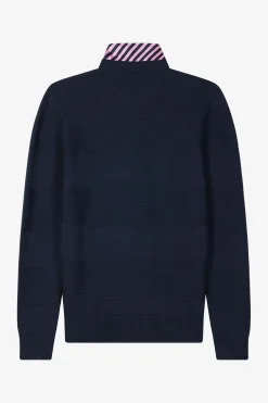 Regular navy blue cotton polo neck jumper