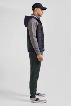 Regular navy blue cotton blend sweatshirt with padded front