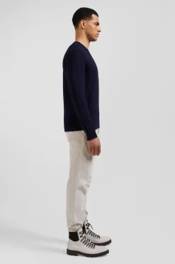 Regular navy blue cotton and cashmere crew neck jumper