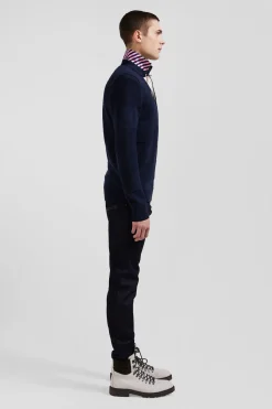 Regular navy blue cotton polo neck jumper