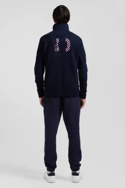 Regular navy blue cotton jumper with N°10 embroidery and rugby shirt collar