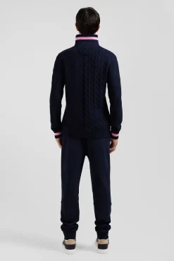 Regular navy blue cotton jumper with rugby shirt collar