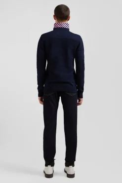 Regular navy blue cotton polo neck jumper