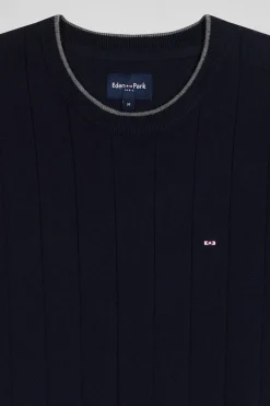 Regular navy blue cotton and cashmere crew neck jumper
