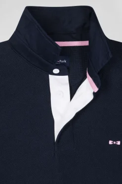Regular navy blue cotton jumper with N°10 embroidery and rugby shirt collar