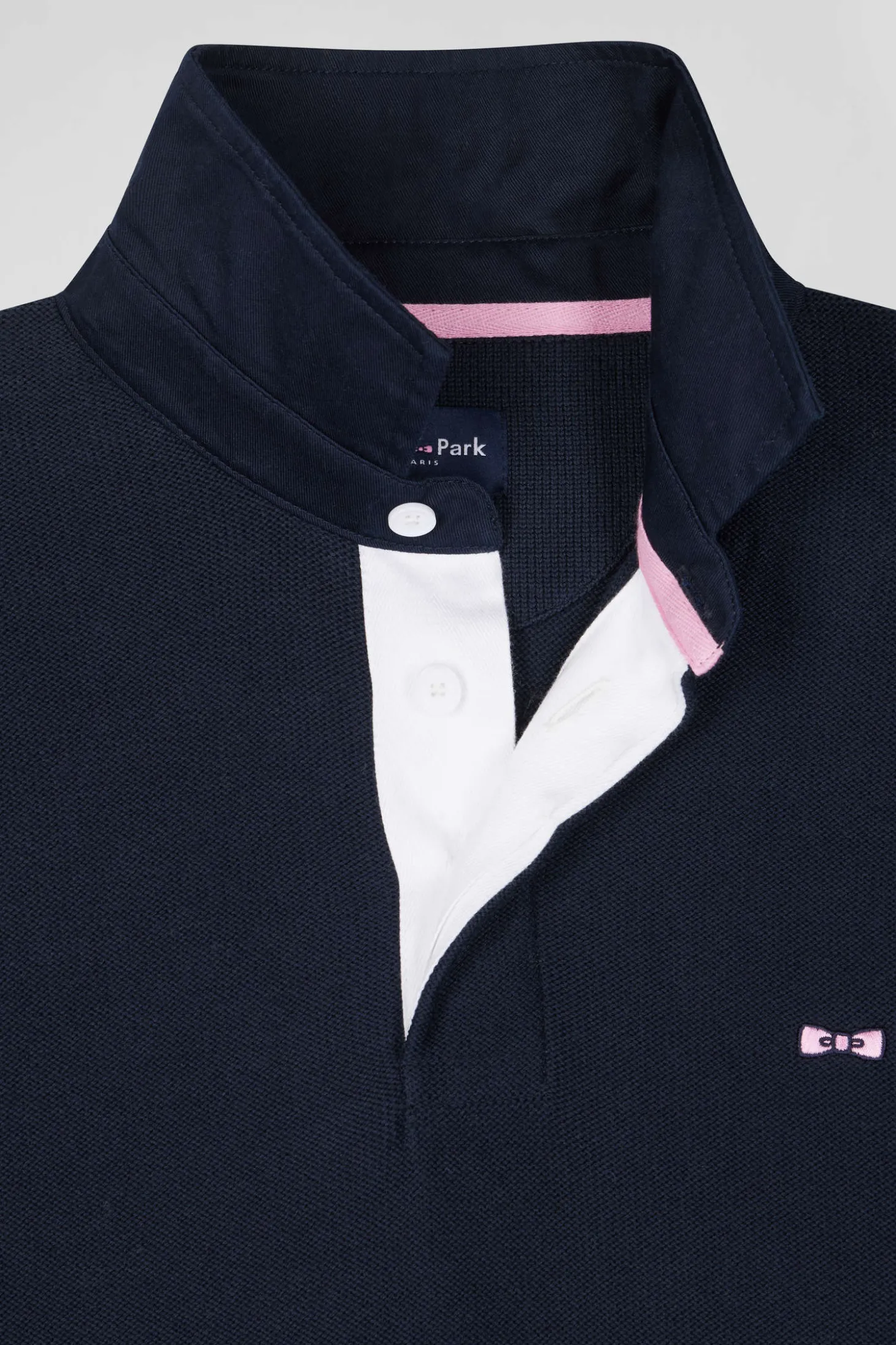 Regular navy blue cotton jumper with N°10 embroidery and rugby shirt collar