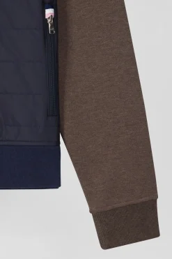Regular navy blue cotton blend sweatshirt with padded front