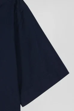Regular navy blue cotton short-sleeved shirt with back embroidery