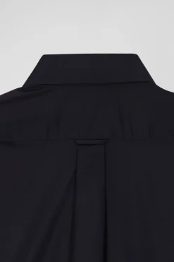 Regular navy blue cotton poplin shirt with button-down collar and printed elbow patches