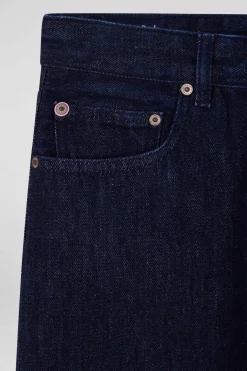 Regular navy blue cotton 5-pocket jeans