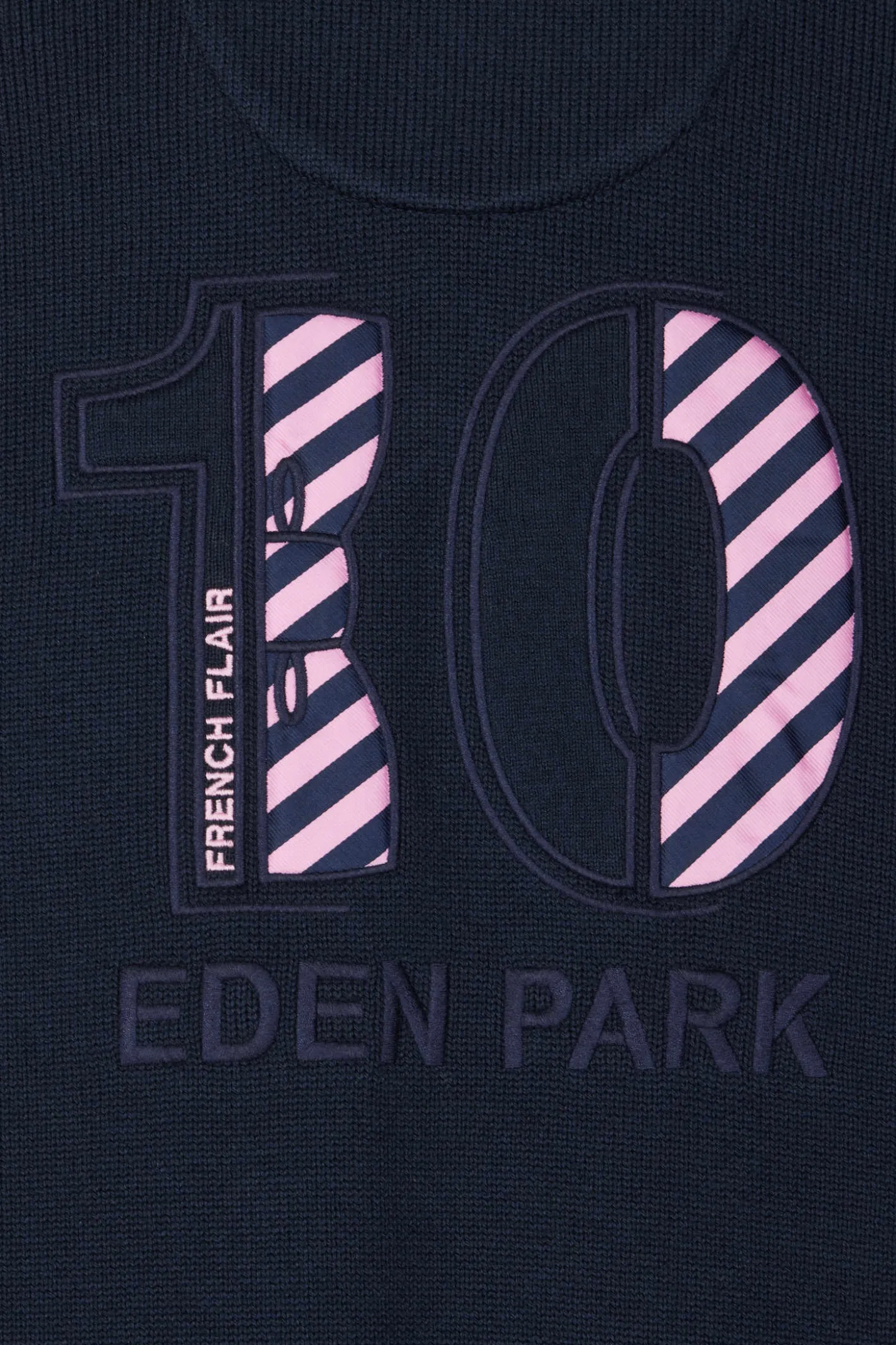 Regular navy blue cotton jumper with N°10 embroidery and rugby shirt collar