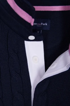 Regular navy blue cotton jumper with rugby shirt collar