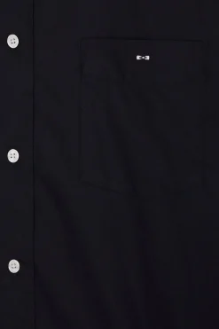 Regular navy blue cotton poplin shirt with button-down collar and printed elbow patches