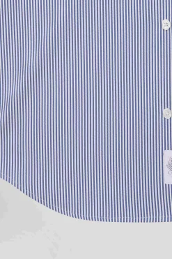 Regular navy blue cotton poplin shirt with baton stripes