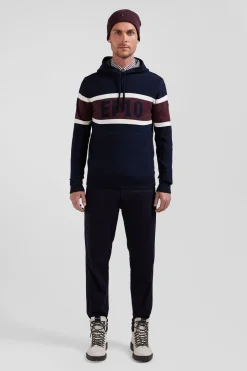 Regular navy blue hooded jumper with EP10 jacquard