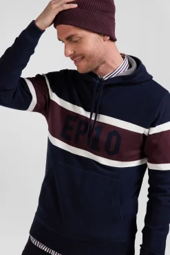 Regular navy blue hooded jumper with EP10 jacquard