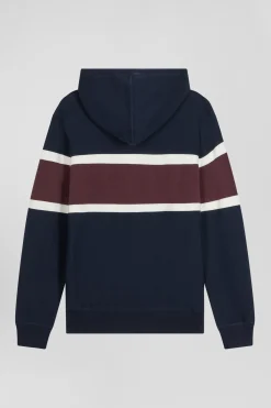 Regular navy blue hooded jumper with EP10 jacquard