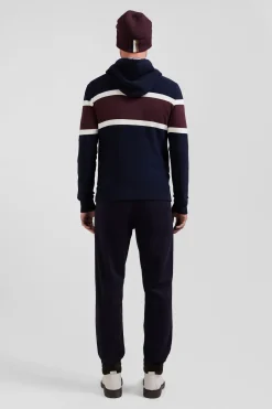 Regular navy blue hooded jumper with EP10 jacquard