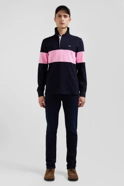 Regular navy blue long-sleeved cotton rugby shirt with N°10 embroidery