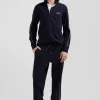 Regular navy blue long-sleeved cotton rugby shirt with pink piping