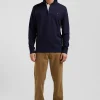 Regular navy blue long-sleeved Pima cotton rugby shirt