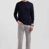 Regular navy blue long-sleeved cotton T-shirt with floral back patch