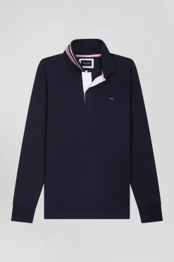 Regular navy blue long-sleeved Pima cotton rugby shirt