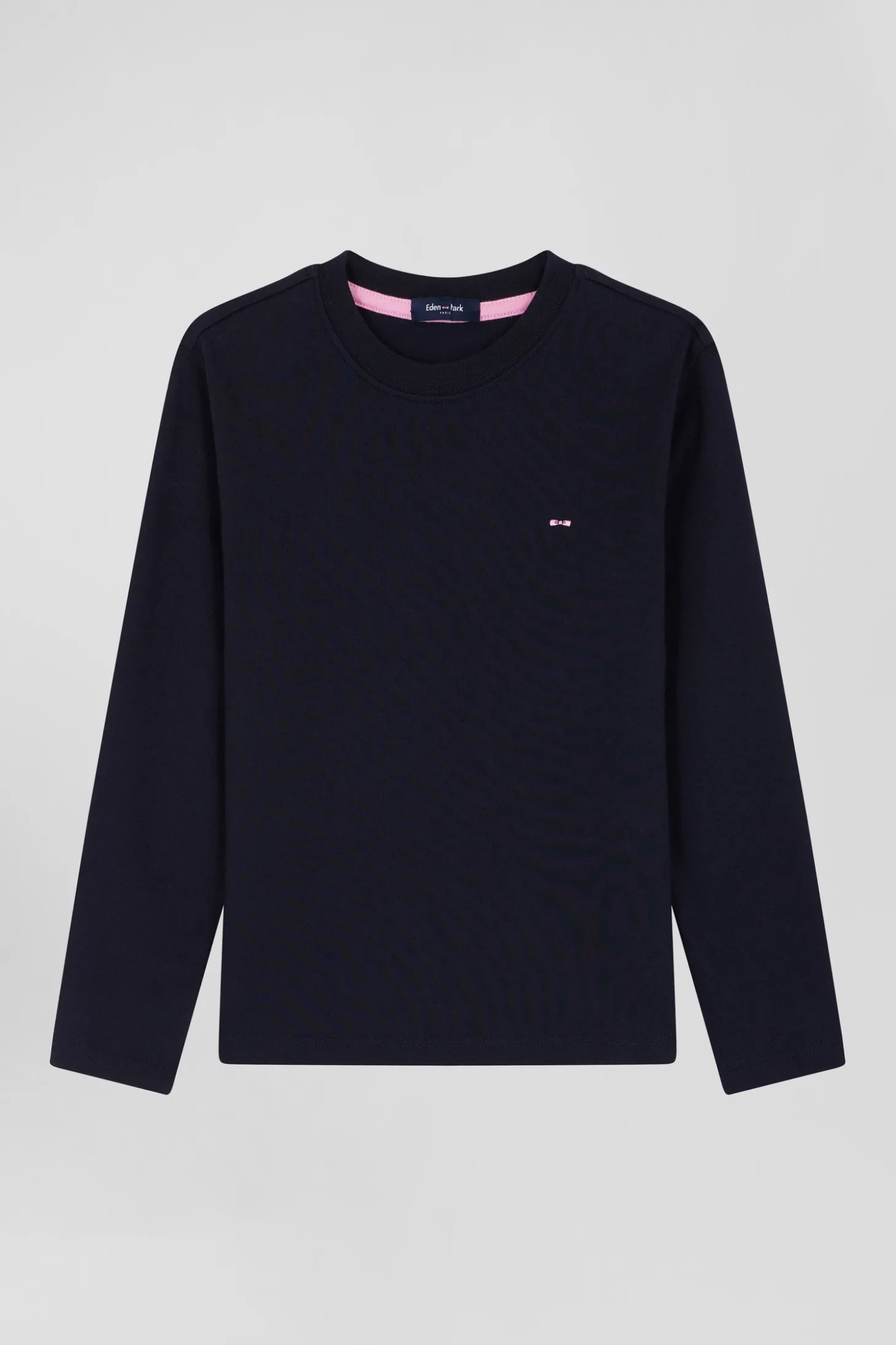 Regular navy blue long-sleeved cotton T-shirt with N°10 embroidery