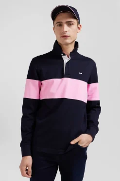Regular navy blue long-sleeved cotton rugby shirt with N°10 embroidery