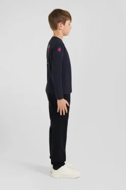 Regular navy blue long-sleeved cotton T-shirt with XV de France embroidery