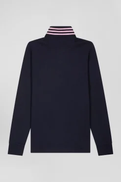 Regular navy blue long-sleeved Pima cotton rugby shirt