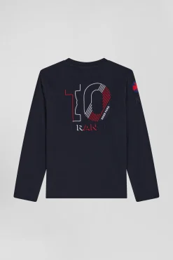 Regular navy blue long-sleeved cotton T-shirt with XV de France embroidery