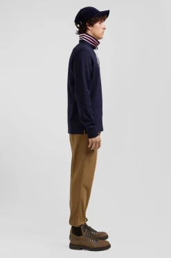 Regular navy blue long-sleeved Pima cotton rugby shirt