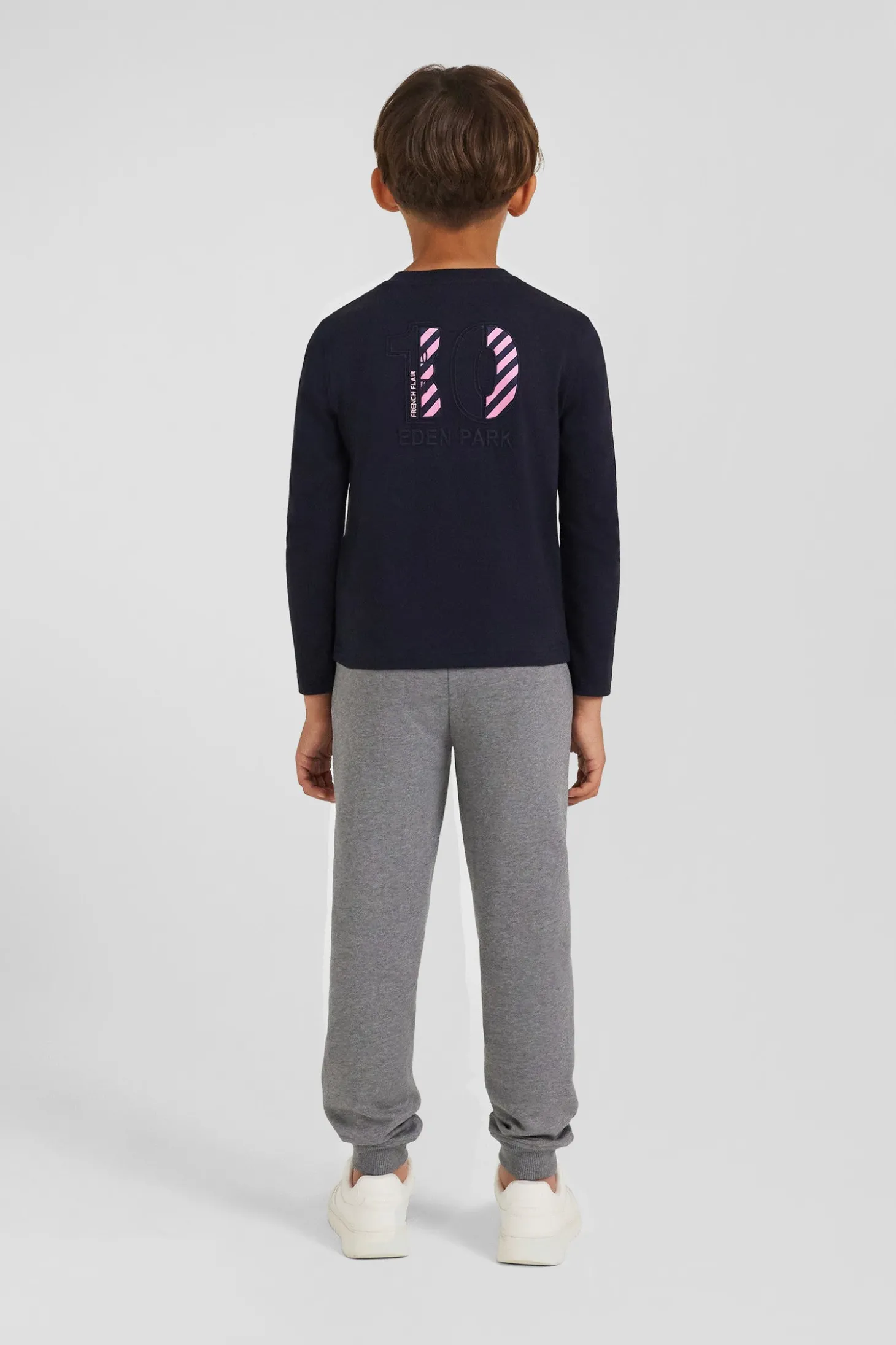 Regular navy blue long-sleeved cotton T-shirt with N°10 embroidery