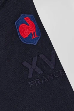 Regular navy blue long-sleeved cotton T-shirt with XV de France embroidery