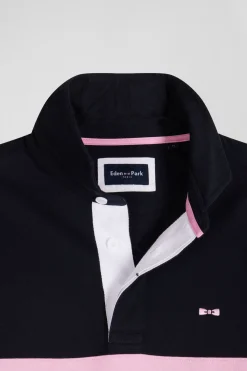 Regular navy blue long-sleeved cotton rugby shirt with N°10 embroidery