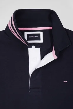 Regular navy blue long-sleeved Pima cotton rugby shirt