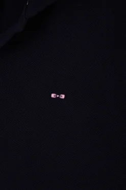 Regular navy blue long-sleeved cotton piqué polo shirt