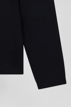 Regular navy blue long-sleeved cotton T-shirt with floral back patch